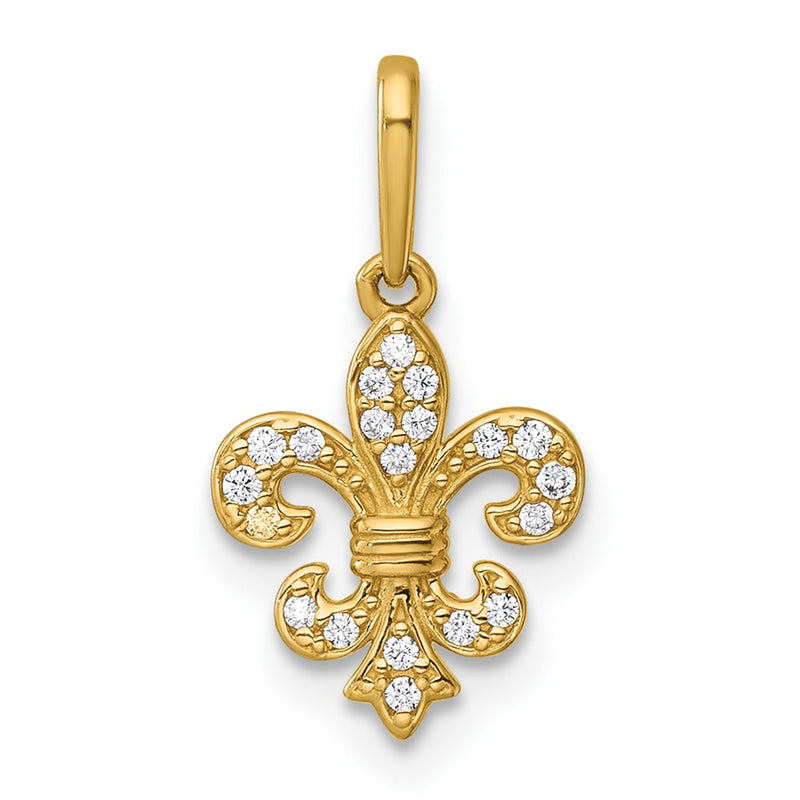 14K Yellow Gold Polished CZ Fleur De Lis Pendant