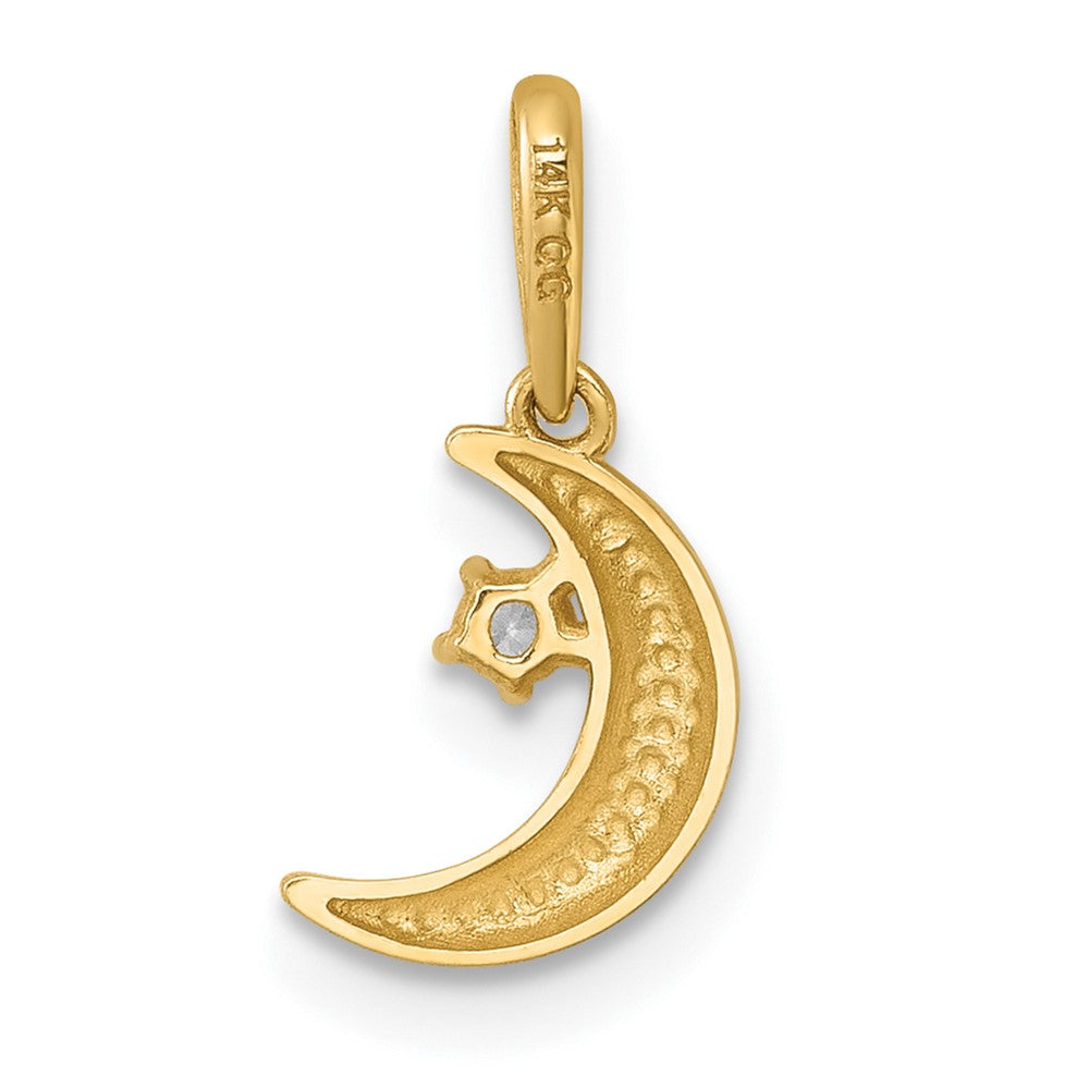 14K Yellow Gold Polished CZ Moon Pendant