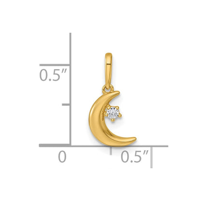 14K Yellow Gold Polished CZ Moon Pendant