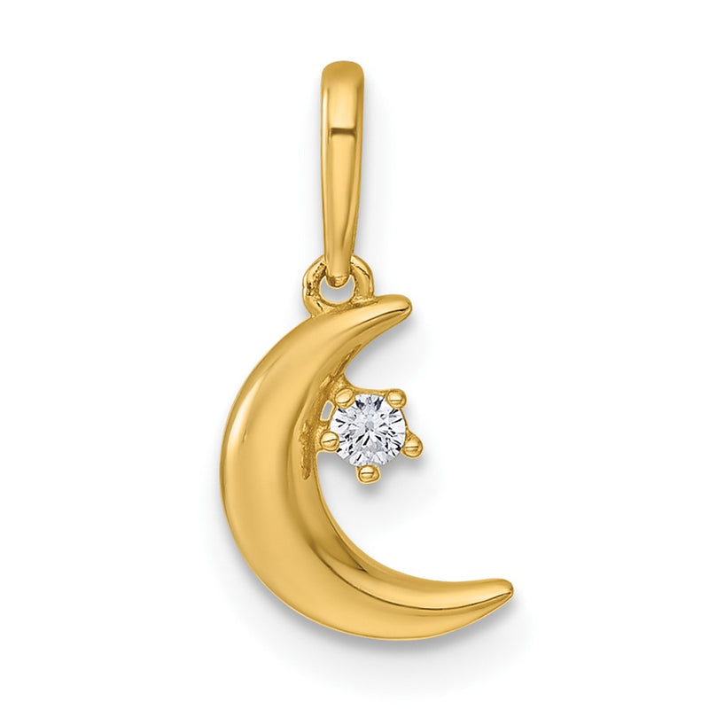 14K Yellow Gold Polished CZ Moon Pendant