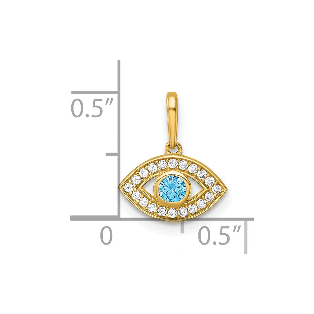 14K Yellow Gold Polished CZ Evil Eye Pendant