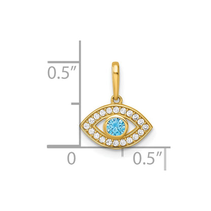 14K Yellow Gold Polished CZ Evil Eye Pendant