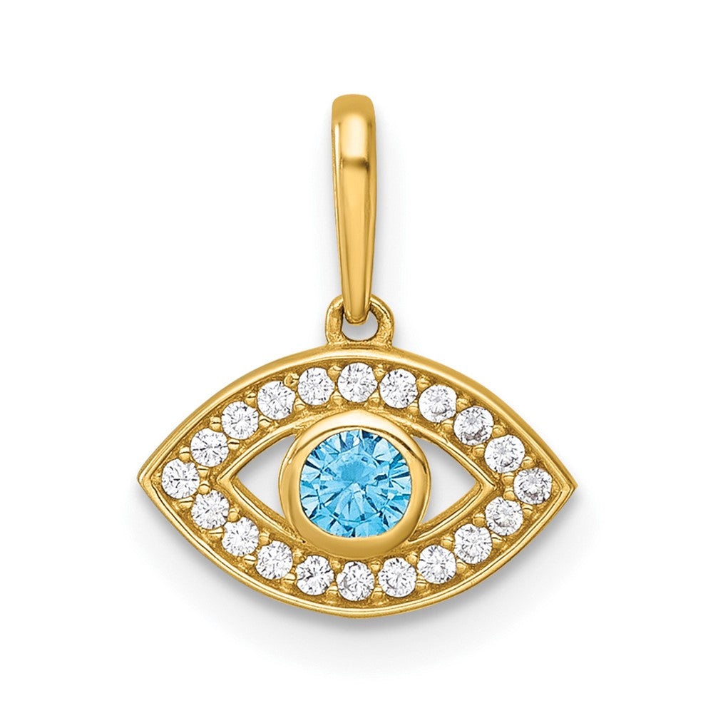 14K Yellow Gold Polished CZ Evil Eye Pendant
