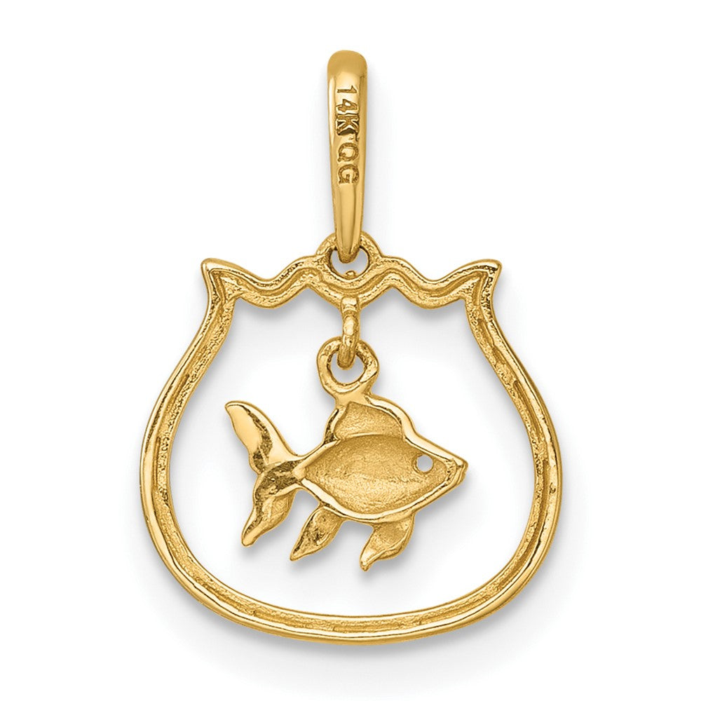 14K Yellow Gold Polished Fish Bowl with Dangling Fish Pendant