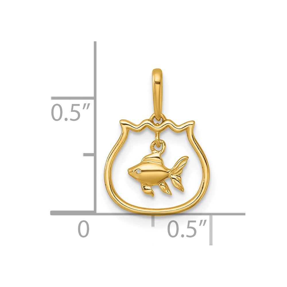 14K Yellow Gold Polished Fish Bowl with Dangling Fish Pendant