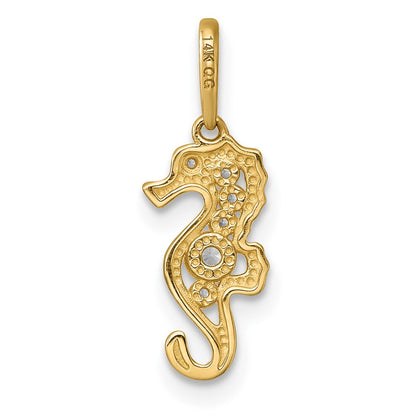 14K Yellow Gold Polished CZ Seahorse Pendant