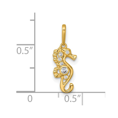 14K Yellow Gold Polished CZ Seahorse Pendant