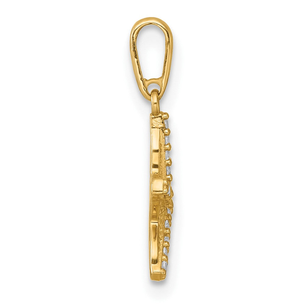14K Yellow Gold Polished and Textured CZ Starfish Pendant