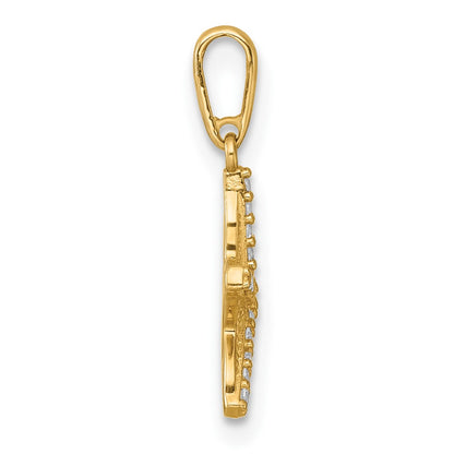 14K Yellow Gold Polished and Textured CZ Starfish Pendant