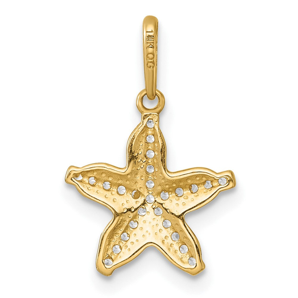 14K Yellow Gold Polished and Textured CZ Starfish Pendant