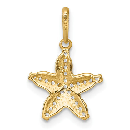 14K Yellow Gold Polished and Textured CZ Starfish Pendant
