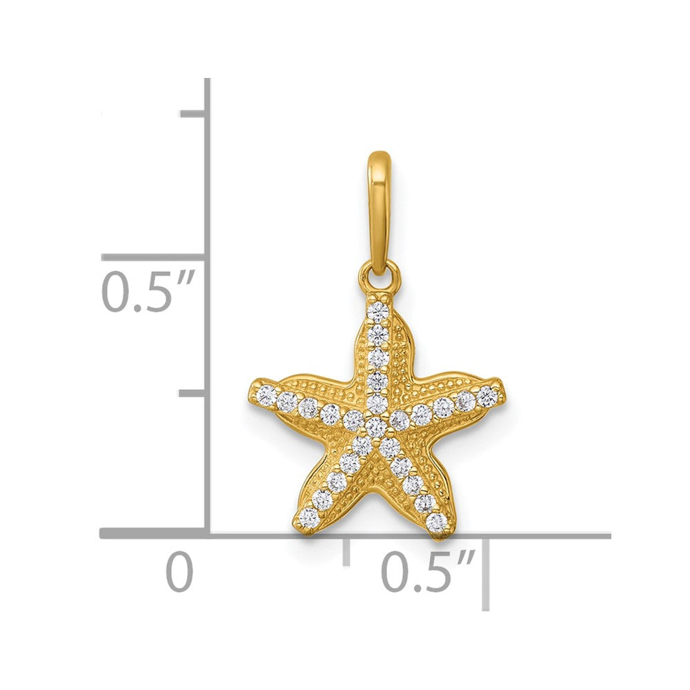 14K Yellow Gold Polished and Textured CZ Starfish Pendant