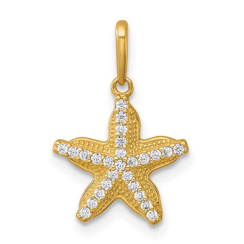 14K Yellow Gold Polished and Textured CZ Starfish Pendant