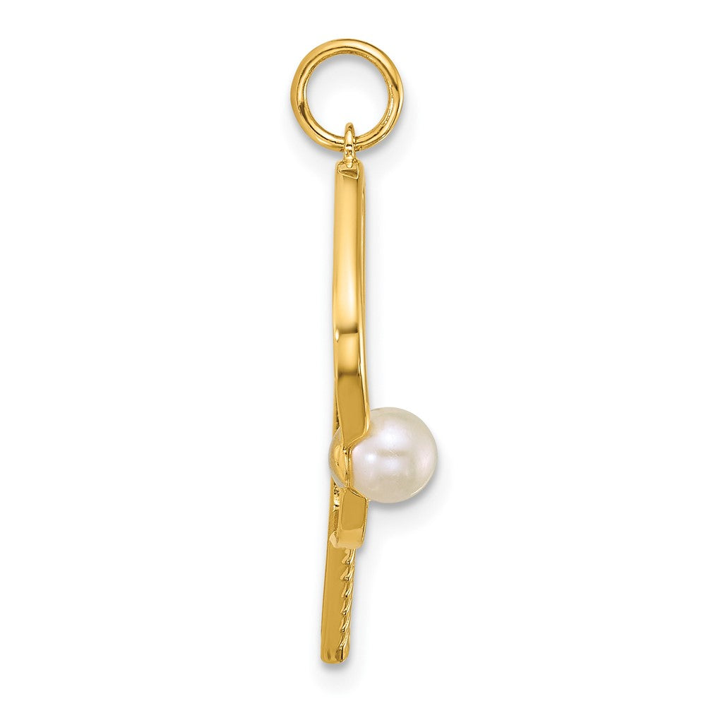 14K Yellow Gold Polished Freshwater Cultured Pearl Pickleball Pendant