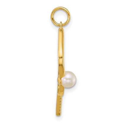 14K Yellow Gold Polished Freshwater Cultured Pearl Pickleball Pendant