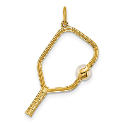 14K Yellow Gold Polished Freshwater Cultured Pearl Pickleball Pendant