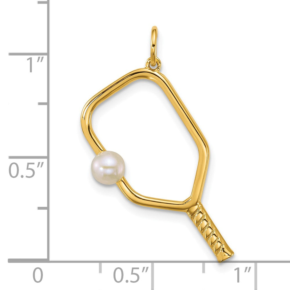 14K Yellow Gold Polished Freshwater Cultured Pearl Pickleball Pendant