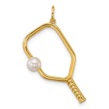 14K Yellow Gold Polished Freshwater Cultured Pearl Pickleball Pendant