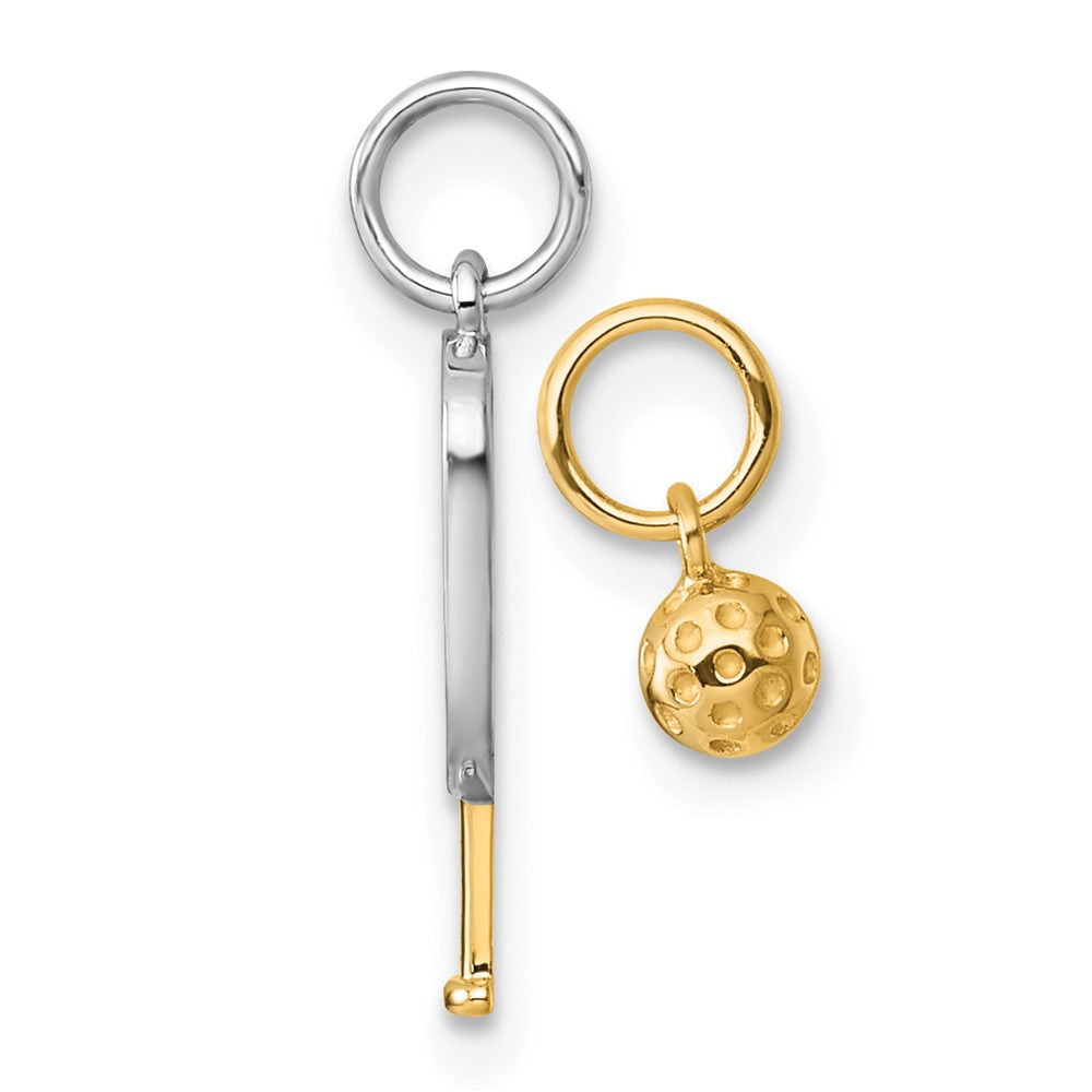 14K Yellow & Rhodium W/white Rhodium Pickleball Paddle and Ball 2 Piece Pendant Set