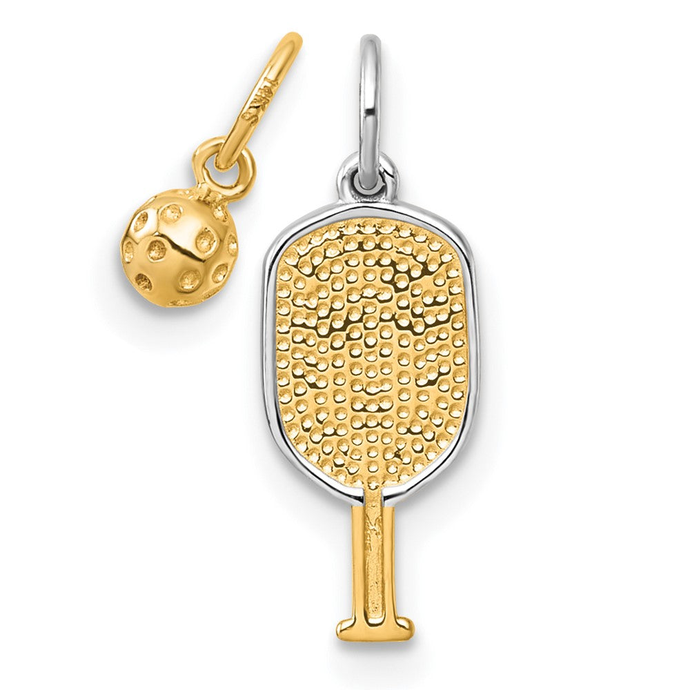 14K Yellow & Rhodium W/white Rhodium Pickleball Paddle and Ball 2 Piece Pendant Set