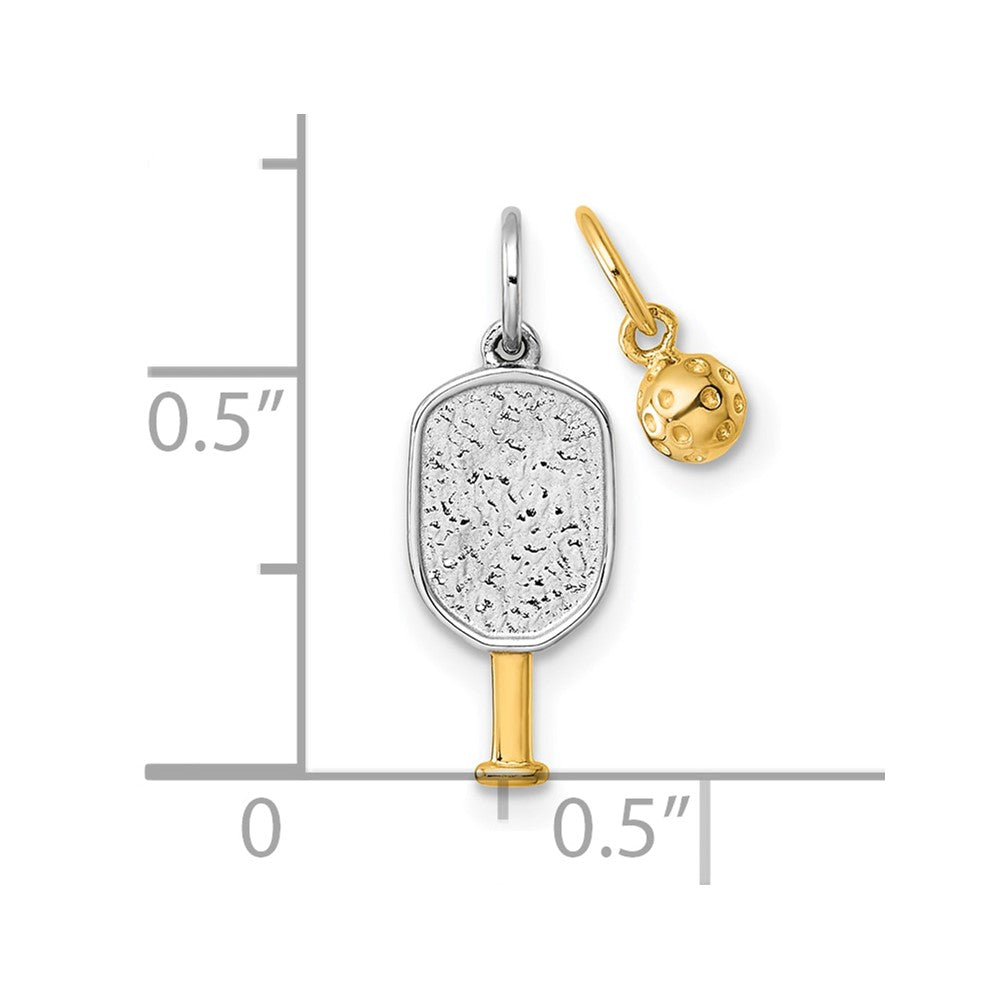 14K Yellow & Rhodium W/white Rhodium Pickleball Paddle and Ball 2 Piece Pendant Set
