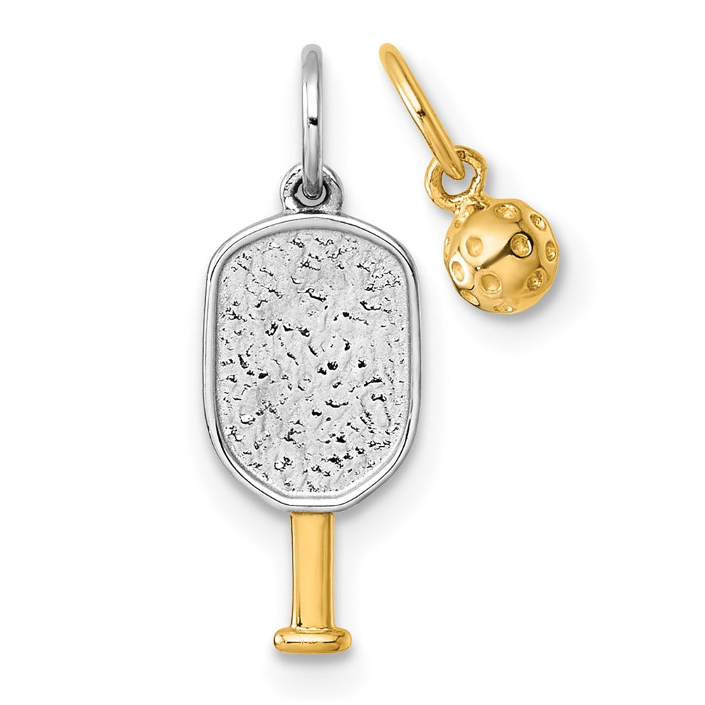 14K Yellow & Rhodium W/white Rhodium Pickleball Paddle and Ball 2 Piece Pendant Set