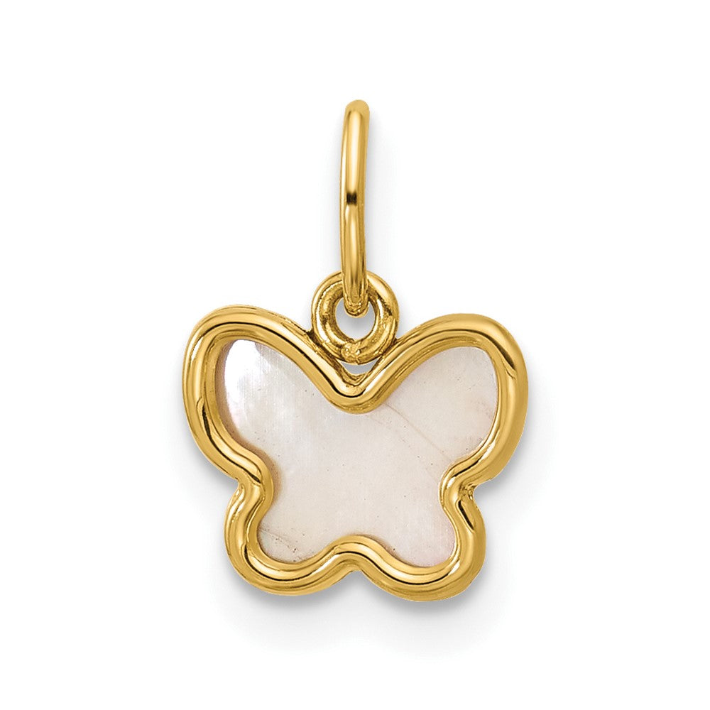 14K Yellow Gold Polished Mother of Pearl Butterfly Pendant