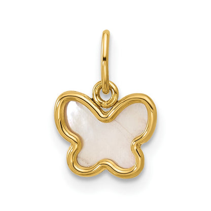 14K Yellow Gold Polished Mother of Pearl Butterfly Pendant