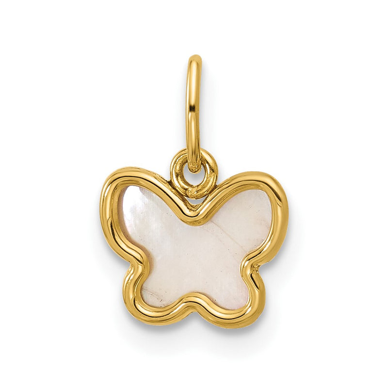 14K Yellow Gold Polished Mother of Pearl Butterfly Pendant