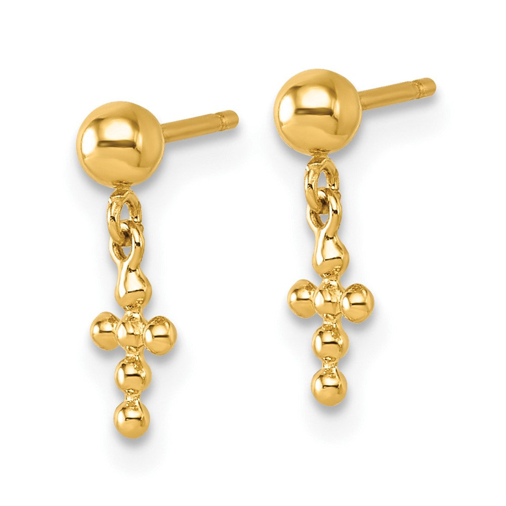 14K Yellow Gold Polished Cross Dangle Post Earrings