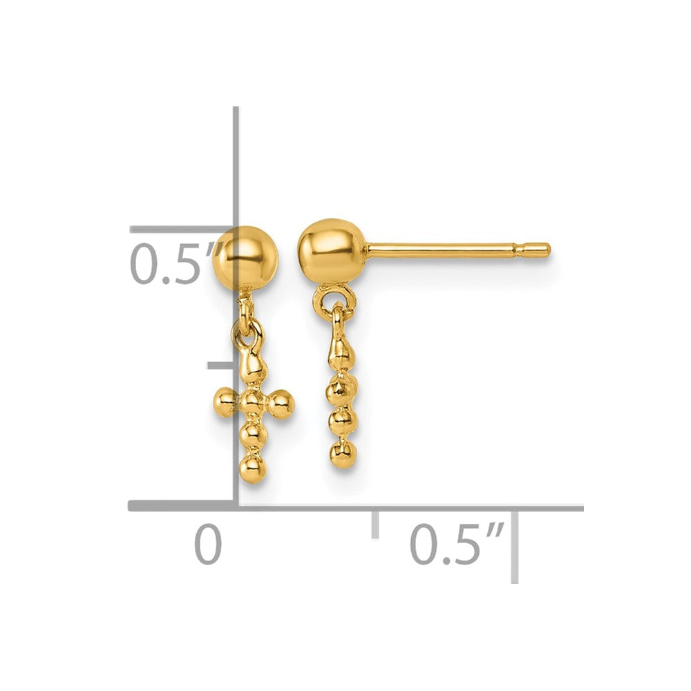 14K Yellow Gold Polished Cross Dangle Post Earrings