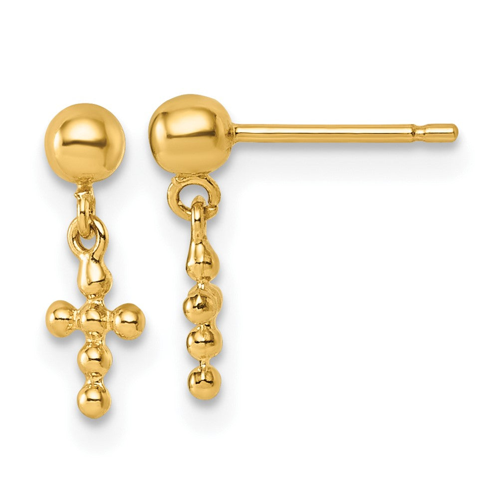 14K Yellow Gold Polished Cross Dangle Post Earrings