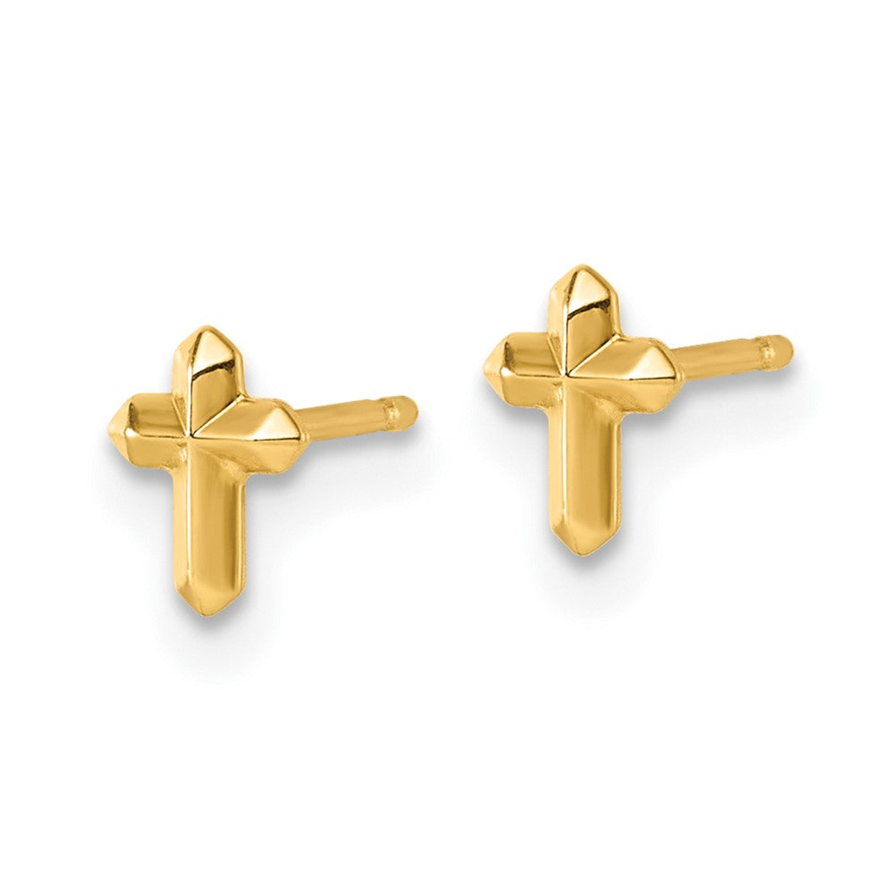 14K Yellow Gold Polished Cross Post Earrings