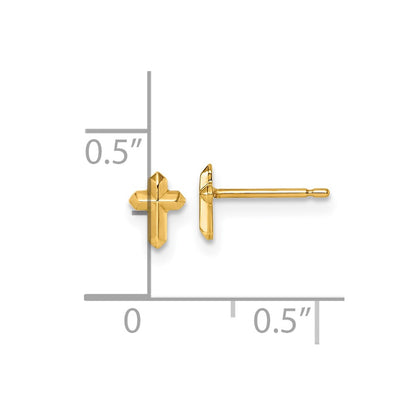 14K Yellow Gold Polished Cross Post Earrings