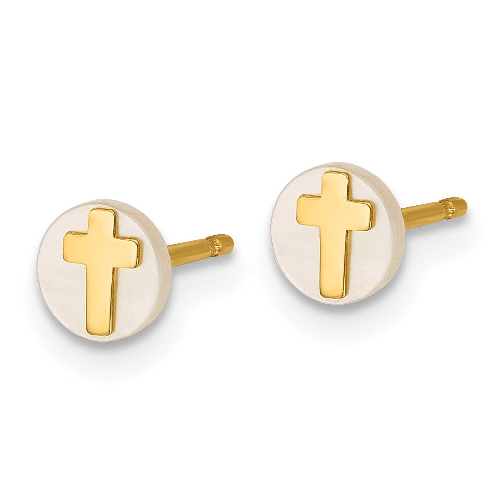 14K Yellow Gold Polished Mother of Pearl Cross Post Earrings