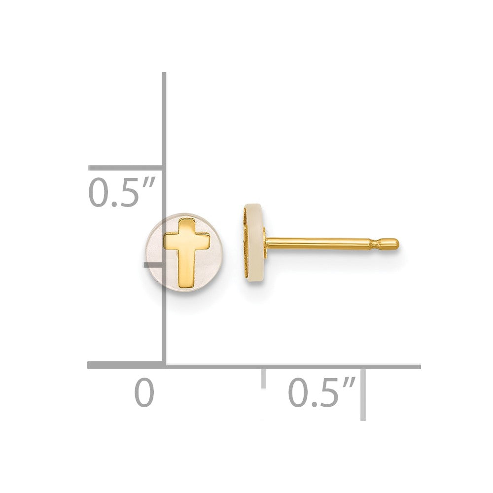 14K Yellow Gold Polished Mother of Pearl Cross Post Earrings