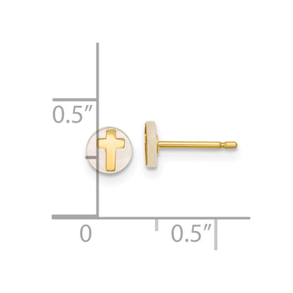 14K Yellow Gold Polished Mother of Pearl Cross Post Earrings