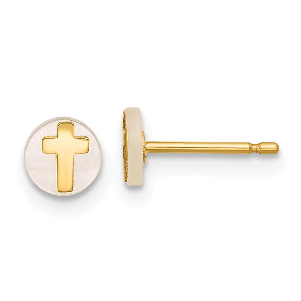 14K Yellow Gold Polished Mother of Pearl Cross Post Earrings