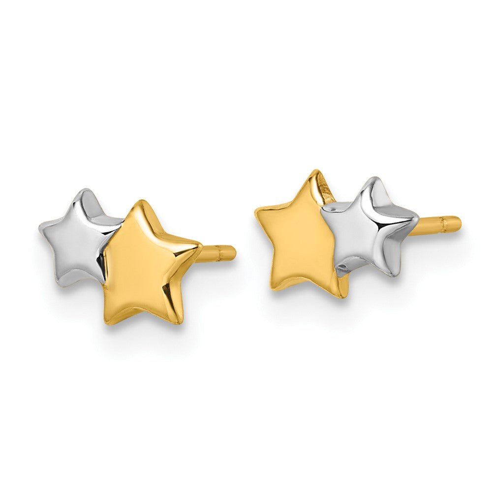14K Yellow & Rhodium W/rhodium Polished Double Star Post Earrings