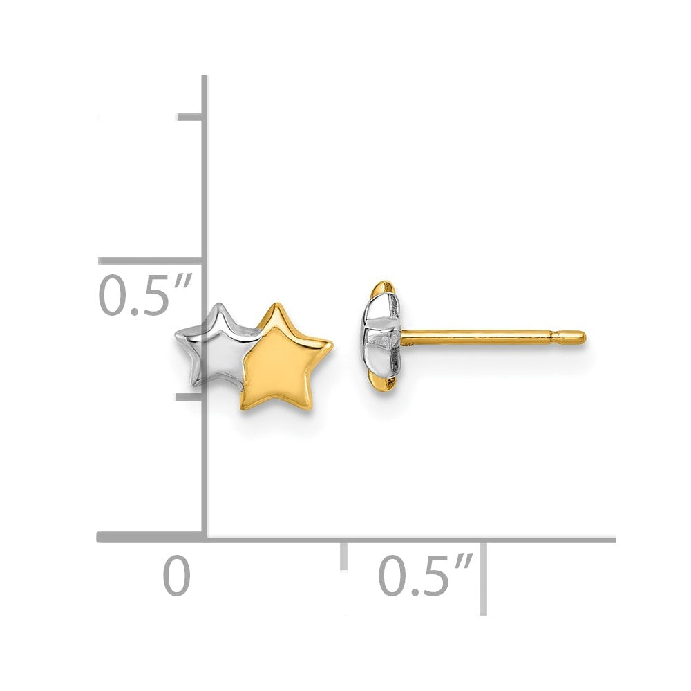 14K Yellow & Rhodium W/rhodium Polished Double Star Post Earrings