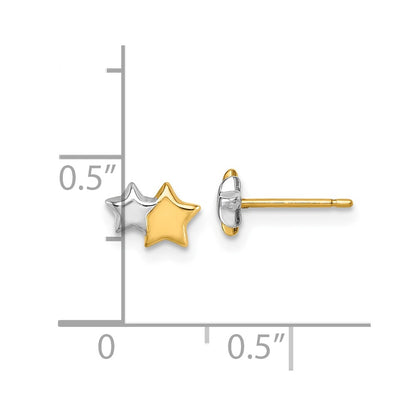 14K Yellow & Rhodium W/rhodium Polished Double Star Post Earrings