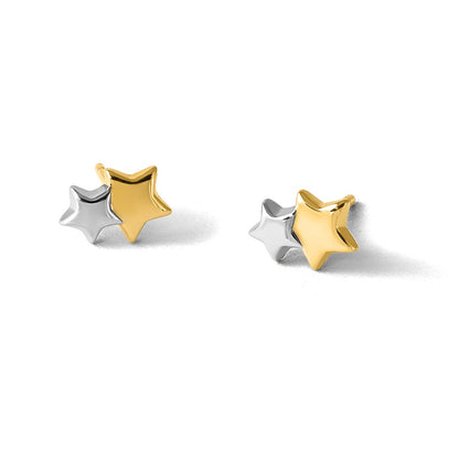 14K Yellow & Rhodium W/rhodium Polished Double Star Post Earrings