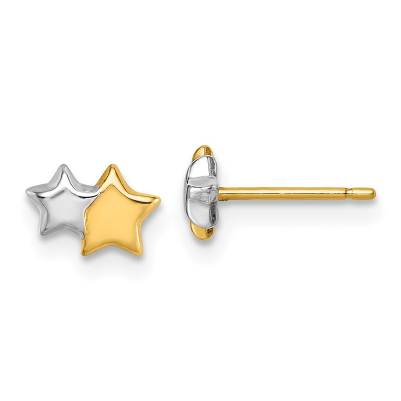 14K Yellow & Rhodium W/rhodium Polished Double Star Post Earrings