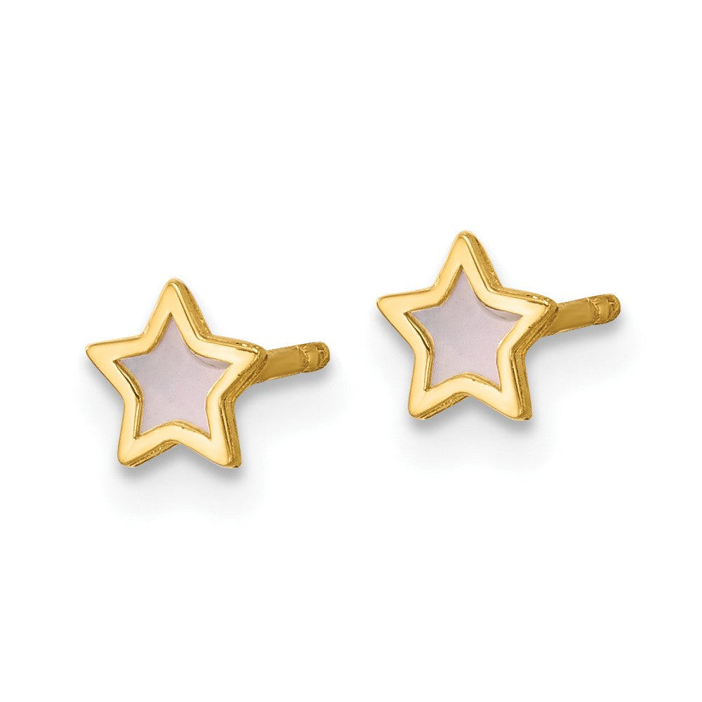 14K Yellow Gold Polished Mother of Pearl Star Post Earrings