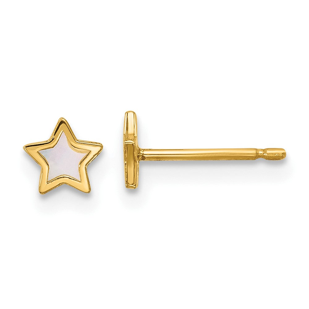 14K Yellow Gold Polished Mother of Pearl Star Post Earrings