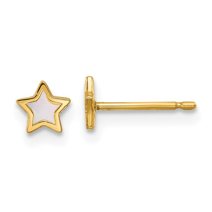 14K Yellow Gold Polished Mother of Pearl Star Post Earrings