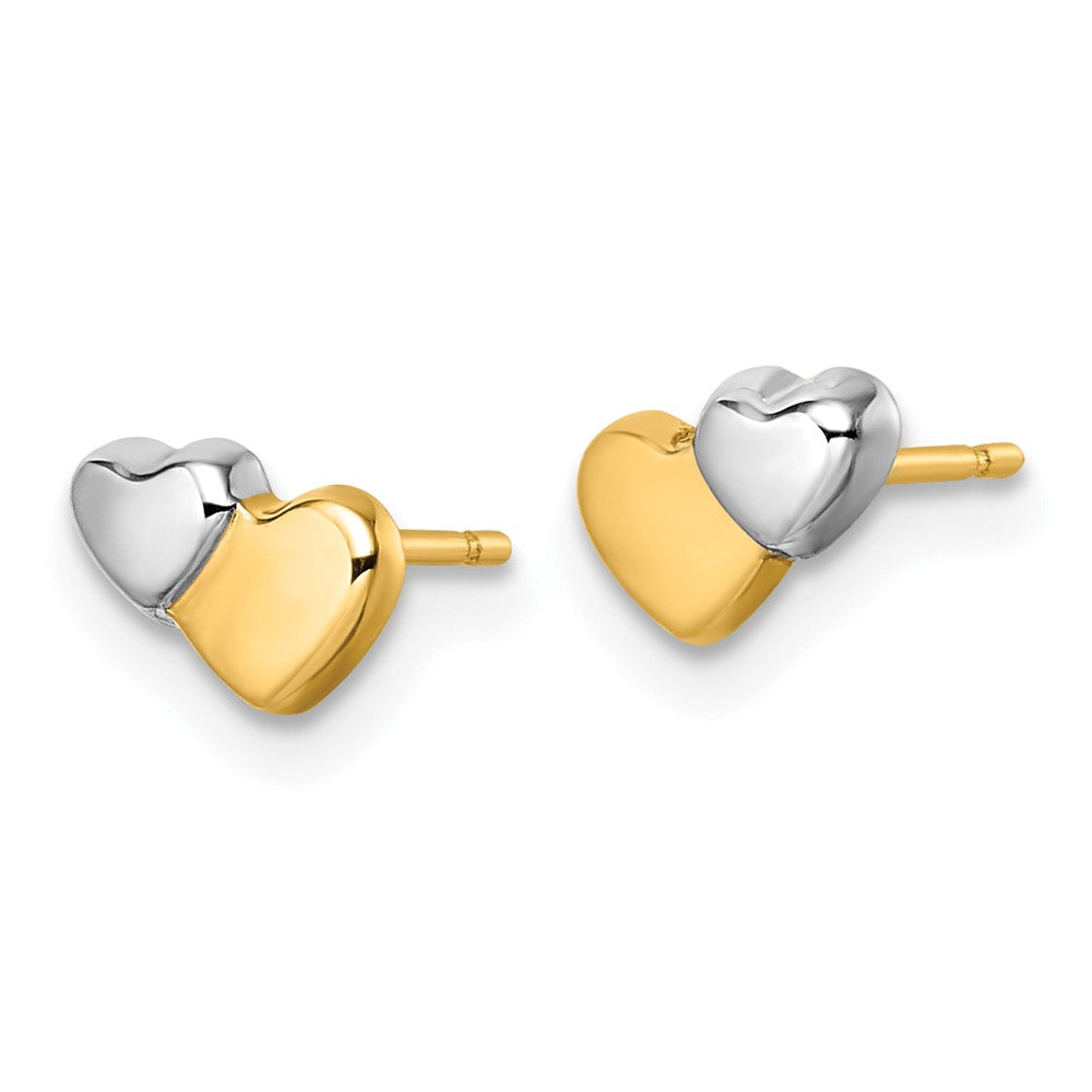 14K Yellow & Rhodium W/rhodium Polished Double Heart Post Earrings