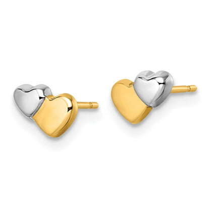 14K Yellow & Rhodium W/rhodium Polished Double Heart Post Earrings