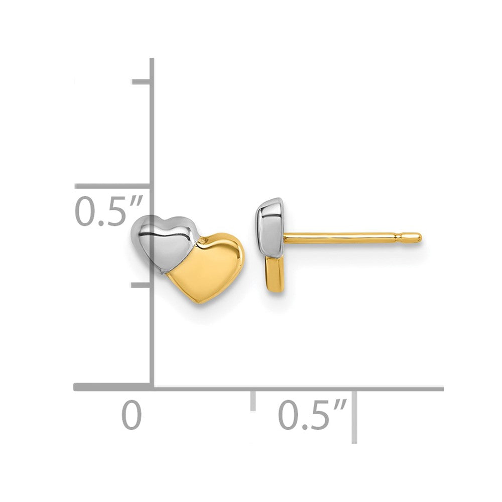 14K Yellow & Rhodium W/rhodium Polished Double Heart Post Earrings