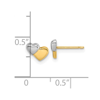 14K Yellow & Rhodium W/rhodium Polished Double Heart Post Earrings